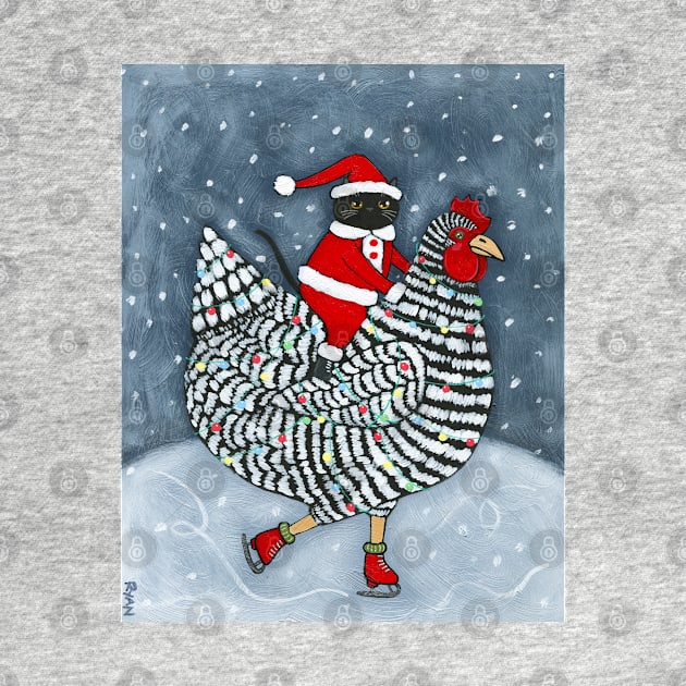 Ice Skating Christmas Chicken by KilkennyCat Art